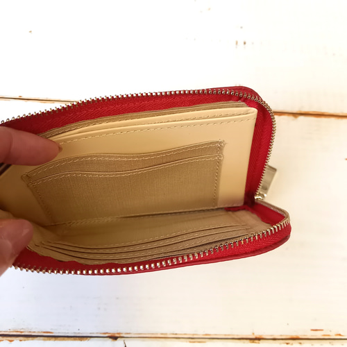 スリムで軽いミニ財布(ディープレッド)高級イタリアンレザー