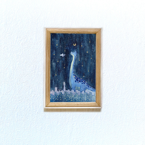 ブラキオサウルスと夜空【恐竜と月】 絵画 kuro 通販 16408652｜Creema