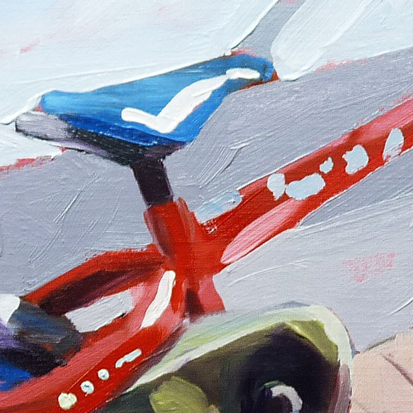 「ミニ自転車」油彩 額付き 油絵 原画 キャンバス 額装　ましかく 34cm✖️34cm 3枚目の画像