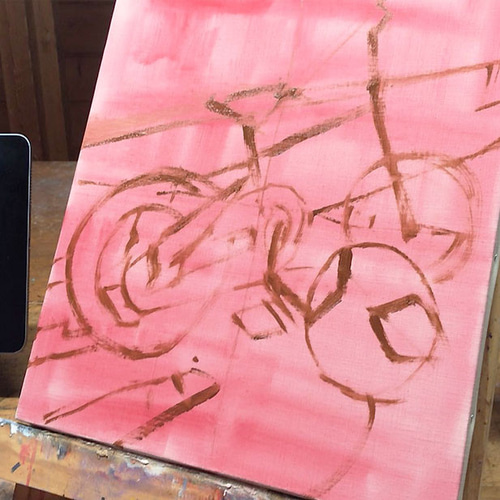 ミニ自転車」油彩 額付き 油絵 原画 キャンバス 額装 ましかく ミニ自転車」油彩 額付き 油絵 原画 キャンバス 額装 ましかく