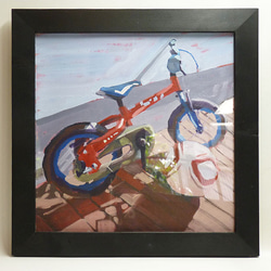 「ミニ自転車」油彩 額付き 油絵 原画 キャンバス 額装　ましかく 34cm✖️34cm 6枚目の画像