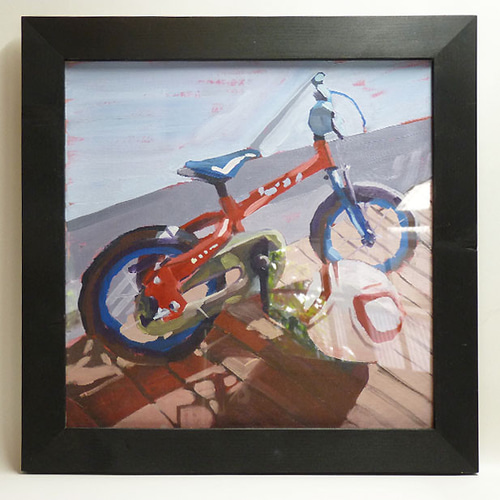 ミニ自転車」油彩 額付き 油絵 原画 キャンバス 額装 ましかく ミニ自転車」油彩 額付き 油絵 原画 キャンバス 額装 ましかく