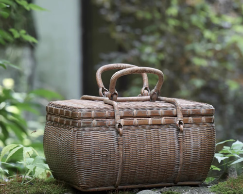 {竹編みバッグ 茶道具収納 収納ケース古風 職人手作り0 職人手作り 竹編みバッグ 古風 茶道具収納 収納ケース バスケット かご