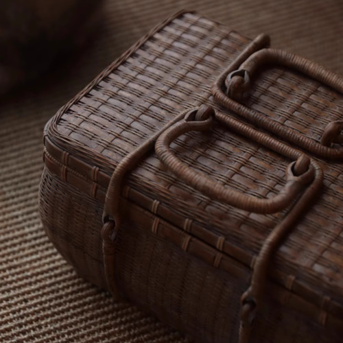 職人手作り 竹編みバッグ 古風 茶道具収納 収納ケース バスケット かご