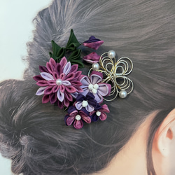 つまみ細工　髪飾り　ヘアコーム紫系 4枚目の画像