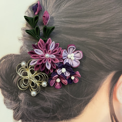 つまみ細工　髪飾り　ヘアコーム紫系 3枚目の画像