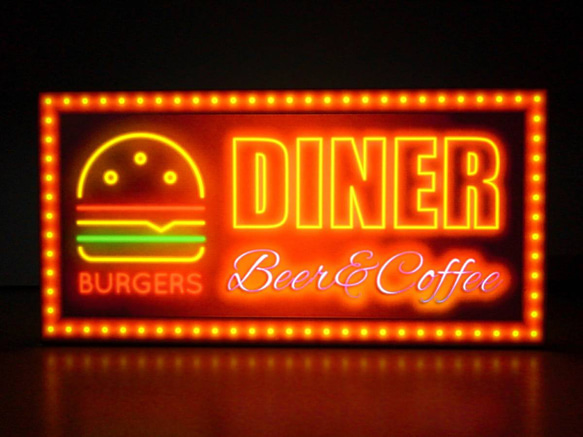 【Lサイズ】ダイナー カフェ バー ハンバーガー ファーストフード ランプ 看板 置物 アメリカン雑貨 ライトBOX 2枚目の画像