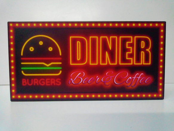 【Lサイズ】ダイナー カフェ バー ハンバーガー ファーストフード ランプ 看板 置物 アメリカン雑貨 ライトBOX 5枚目の画像
