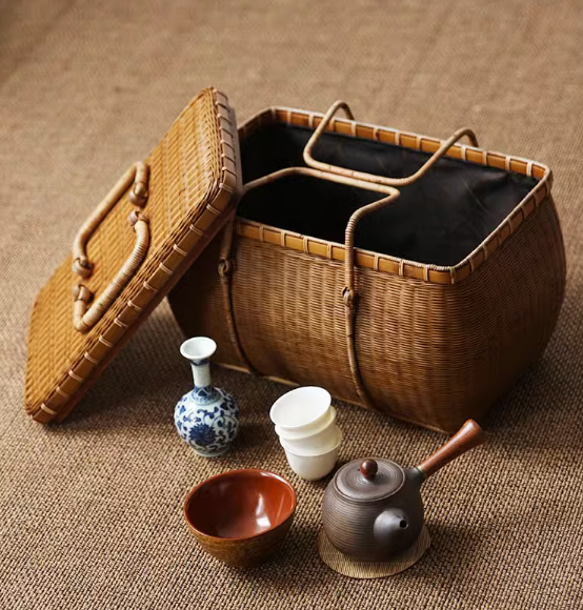 大特価!! 茶道具 竹編みバッグ 竹工芸 職人手作り ピクニック 収納
