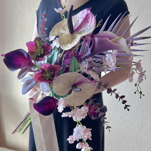 アームブーケアーティフィシャルフラワーカラーピンクパープル