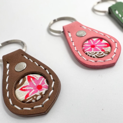 Okinawa 紅型 本革 キーホルダー キーホルダー minsa-collection