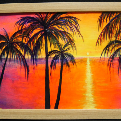 油絵 絵画 【夕暮れのビーチ】