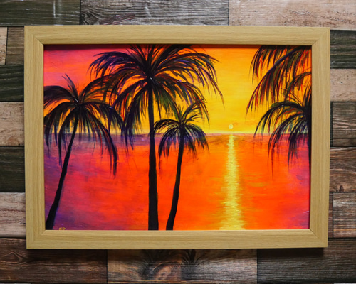 油絵 絵画 【夕暮れのビーチ】 d973274a5b85de7a58e8a0f748c616