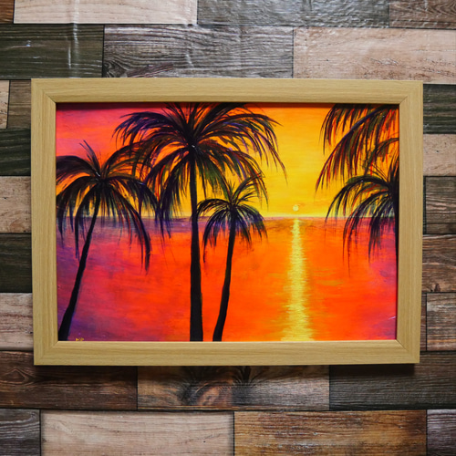 油絵 絵画【夕暮れのビーチ】 絵画 HR 通販｜Creema(クリーマ) 16409939