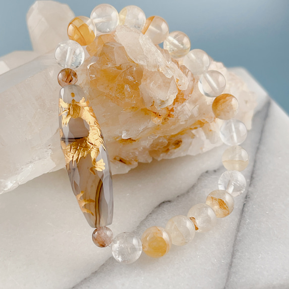 ゴールドルチル皇帝龍彫り&イエローマニカランヒマラヤ水晶ブレス
