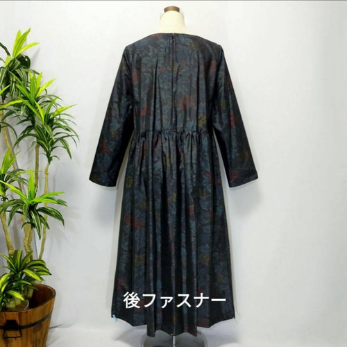 アンティーク大島紬 着物リメイク 花柄ワンピース 2WAY ギャザー