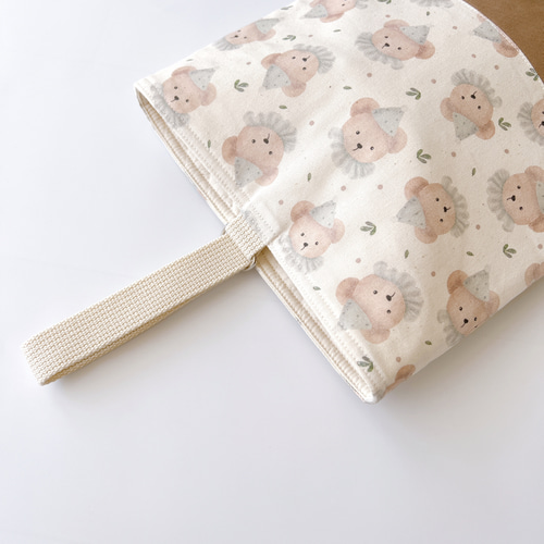 サイズが選べる テディベア柄 × 斜めチェック 上履き袋 上履き入れ