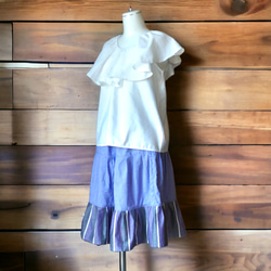 パープルブルー　裾のストライプがアクセント　ティアードスカート 5枚目の画像