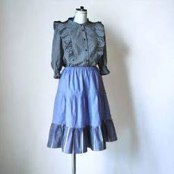 パープルブルー　裾のストライプがアクセント　ティアードスカート 4枚目の画像