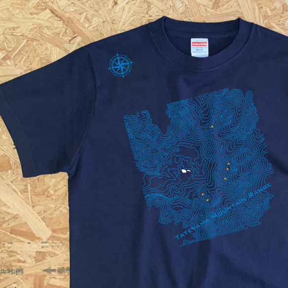 等高線Tシャツ：立山連峰 Over 2000（Blue Line） 1枚目の画像