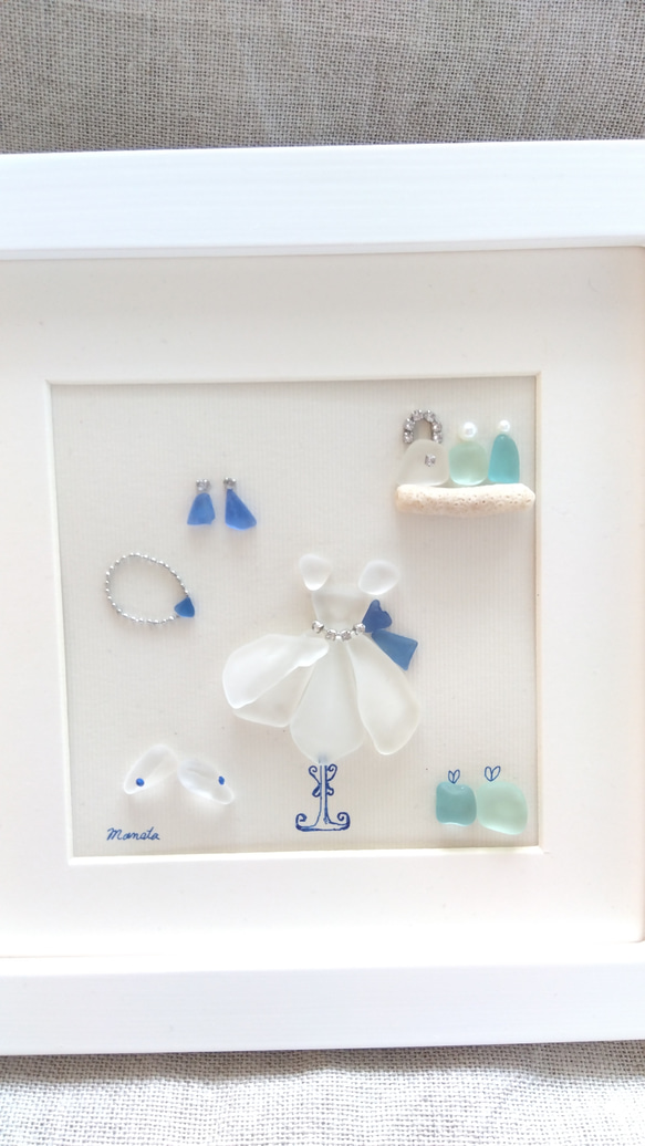 シーグラスアート ブルーローズ ヒーリングアート ハンドメイド