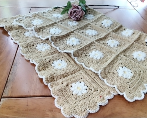ハンドメイド お花がいっぱいベットカバー ブランケット マルチ