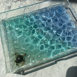 再販！オーダー品　海辺のアクセサリーBOX  珊瑚砂　波紋アート　レジン　海　エポキシ　ウミガメ　沖縄　 6枚目の画像