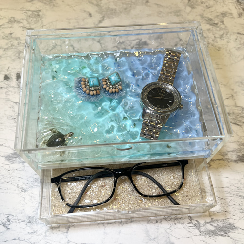 再販！オーダー品 海辺のアクセサリーBOX 珊瑚砂 波紋アート