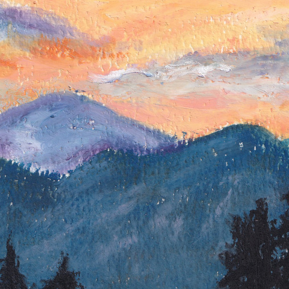 【原画1点限り】日暮れの山 小さなパステル画 2枚目の画像