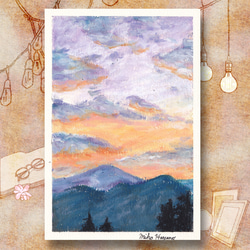 【原画1点限り】日暮れの山 小さなパステル画 1枚目の画像