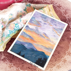 【原画1点限り】日暮れの山 小さなパステル画 4枚目の画像