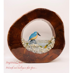 一つ限りの流木アート 水辺のカワセミ ジオラマ 流木 フィギュア 置物 動物 鳥 インテリア レジン 水辺 N15 5枚目の画像