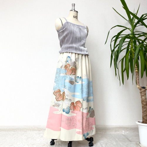 着物リメイクスカート&ストール羽織物セットアップフリーサイズ送料無料1435