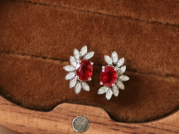 通販でクリスマス 天然ダイヤモンド付きルビーピアスk18 ピアス（スタッド・一粒 アクセサリー
