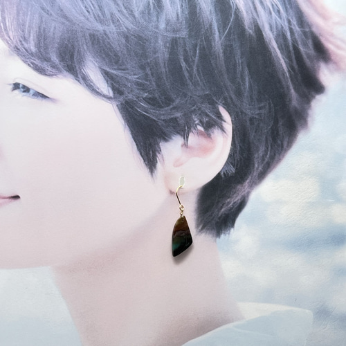 のほほん❤️オパライズドウッド ハーキマー14kgfピアス