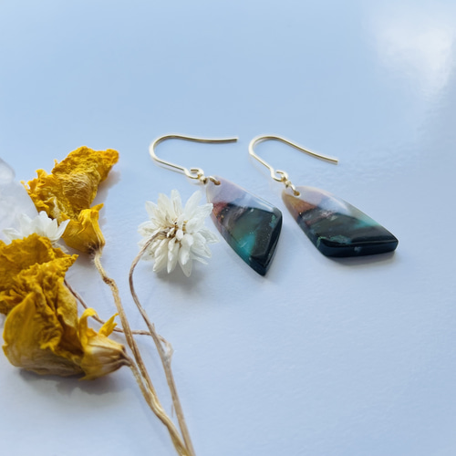 14kgfオパライズドウッドピアス オパライズドウッド ペトリファイドウッド ピアス 希少 14kgf