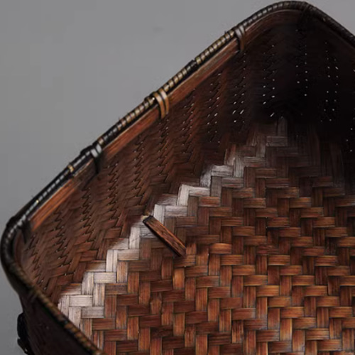 民芸職人手作り 自然竹の編み上げ 便攜 茶籠 茶道具収納 竹編細工籠 古風