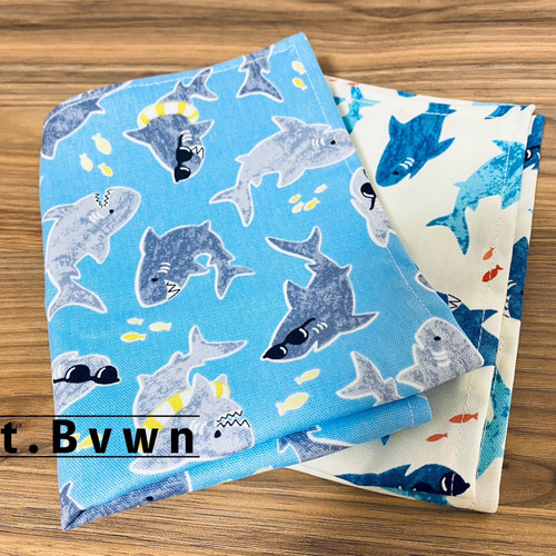 オーダー　魚　サメ　青　水色　ハンドメイド　給食袋　ランチョンマット　入園入学 サメ柄】ランチョンマット｜給食｜お弁当｜ランチクロス｜男の子｜入園