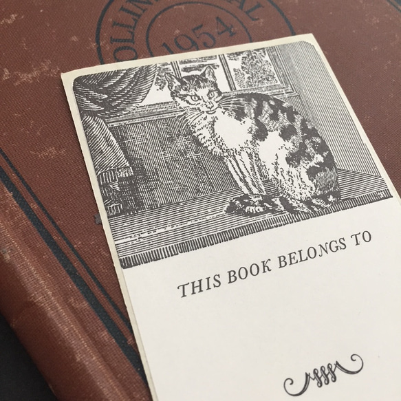 vintage bookplates 猫メッセージカード　ブックシール　イギリス キャットシール 3枚目の画像