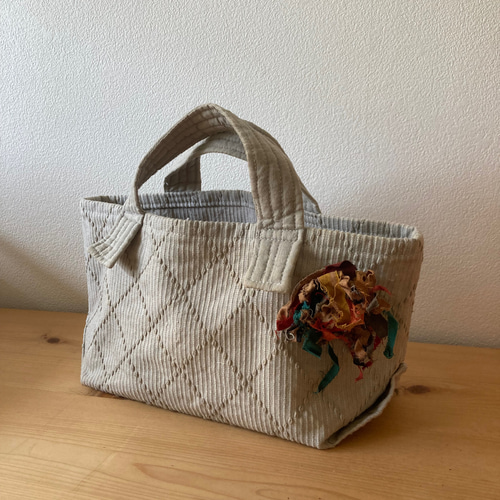 柿渋染め古布酒袋山葡萄芯持ち手藍染め型染め縞木綿雪