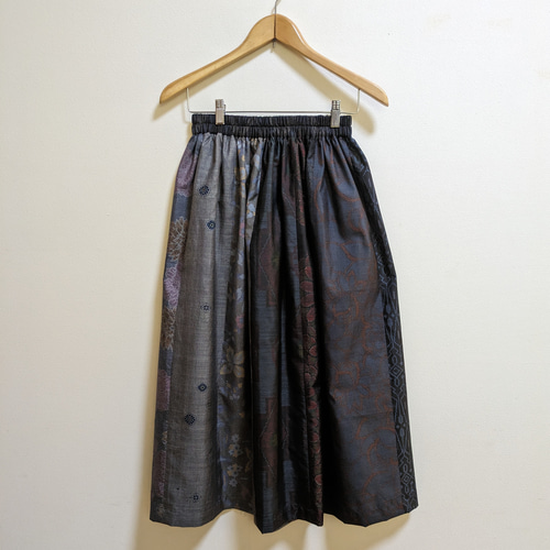 SOLD 着物リメイク ギャザースカート 大島紬 M〜L フレア