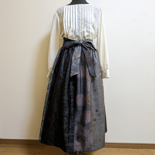 SOLD 着物リメイク ギャザースカート 大島紬 M〜L フレアスカート さら  