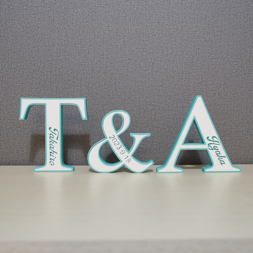 バイカラー イニシャルオブジェ 3点セット -ターコイズ- その他