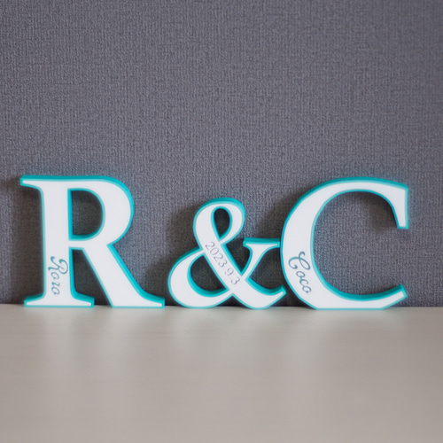 バイカラー イニシャルオブジェ 3点セット -ターコイズ- その他