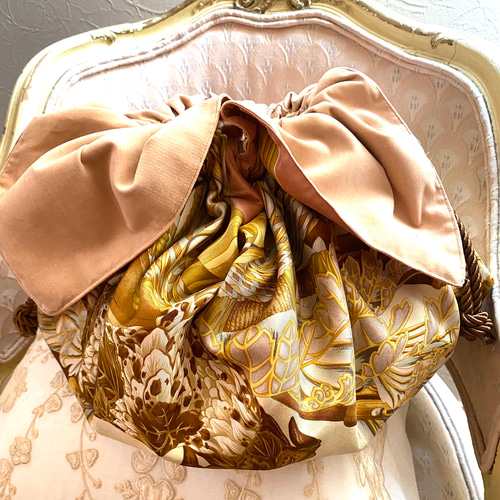vintage scarf draw string balloon bag スカーフリメイク 巾着バッグ