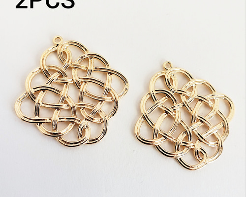 2個 真鍮 18KGP 本金メッキ 結び 中国結び パーツ チャーム/ゴールド