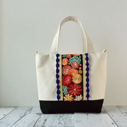夏の花火のような花モチーフインド刺繍トートバッグ 5枚目の画像
