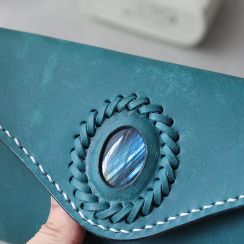 天然石×革の組み合わせ」長財布 レディース 革 大容量 牛革手作り