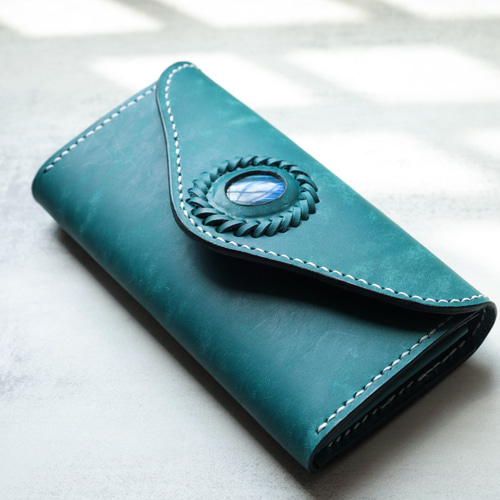 天然石×革の組み合わせ」長財布 レディース 革 大容量 牛革