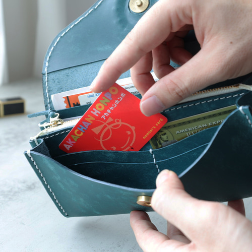 オルガン長財布 使用品 天然石×牛革 大容量 総手縫い ハンドメイド 天然石×革の組み合わせ」長財布 レディース 革 大容量 牛革